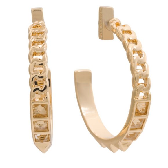 AllSaints Gold Pyramid Crystal Hoops - Picture 3 of 5